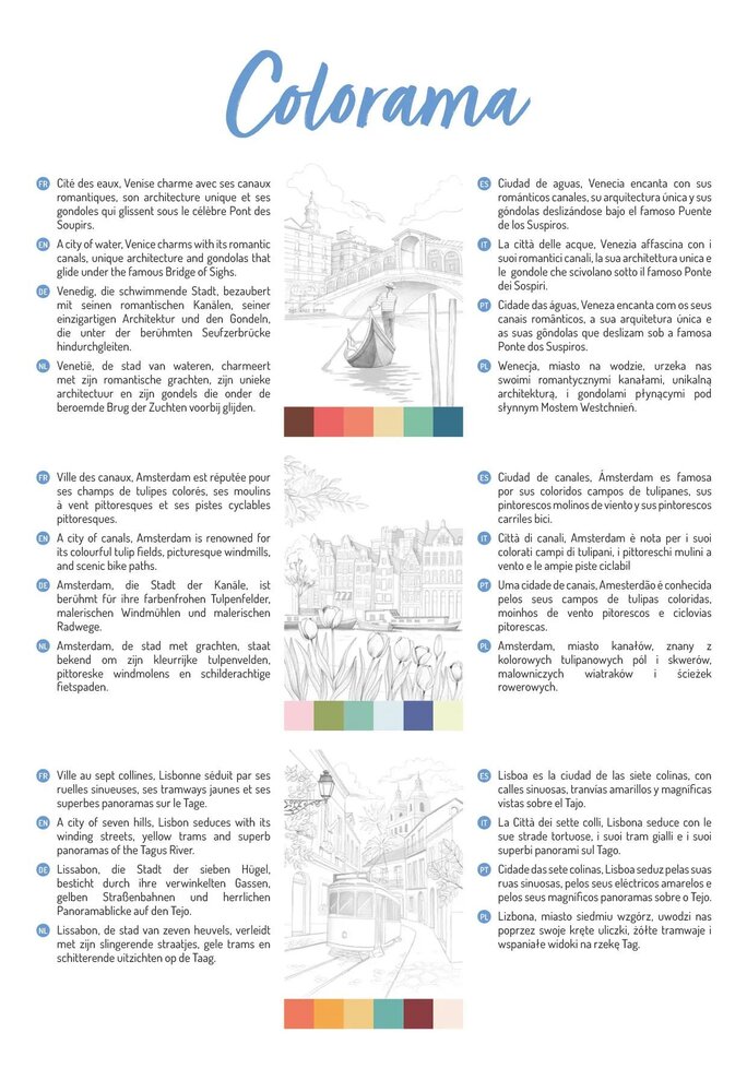 ODELIA Clairefontaine Multi-Techniek Kleurboek &ndash; A4+ Blok, 20 Vellen, 250g, Spiraalbinding &ndash; Steden