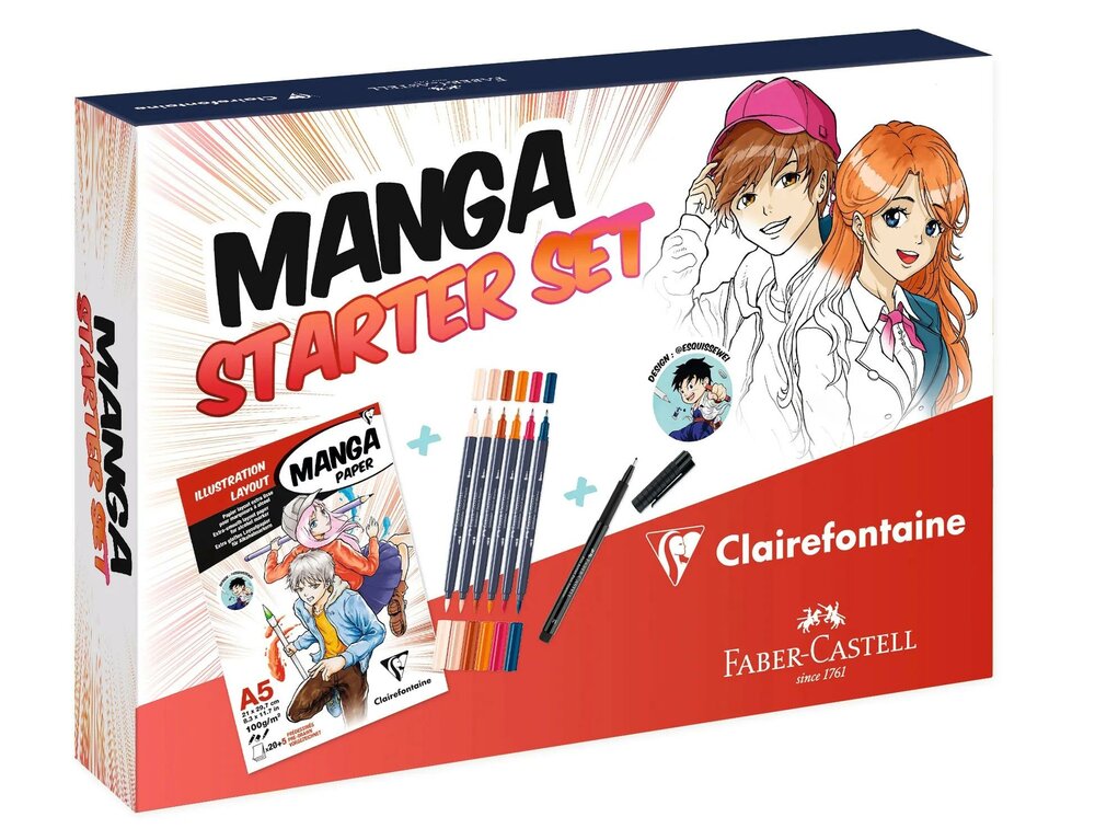 Voorkant van Clairefontaine Starterset Manga &ndash; A5 Manga Layout Blok + 6 Goldfaber Sketch Markers van Faber-Castell 97615