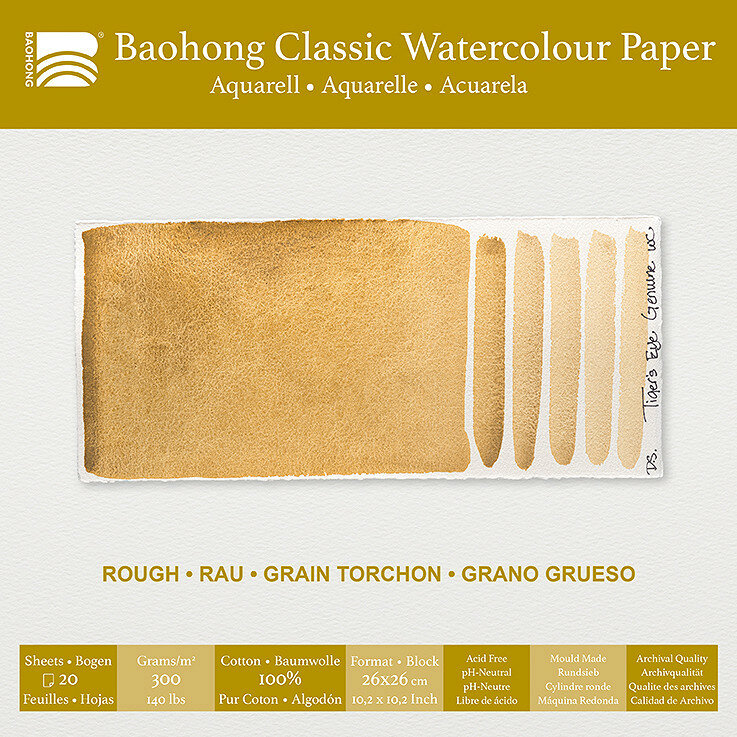 260 x 260 mm 4-zijdig verlijmd 300 grams Rough Grain Torchon Ruw Baohong Classic 100 % katoen aquarelpapier Blok 20 vel