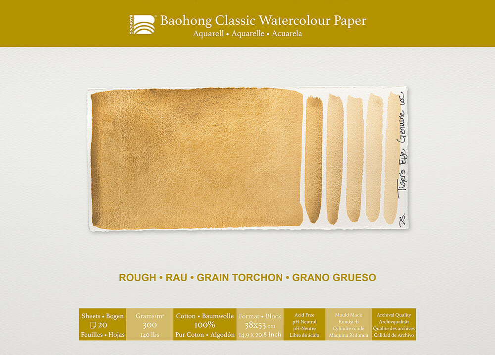 380 x 530 mm 4-zijdig verlijmd 300 grams Rough Grain Torchon Ruw Baohong Classic 100 % katoen aquarelpapier Blok 20 vel