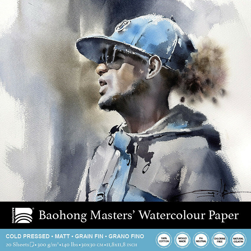 300 x 300 mm  4-zijdig verlijmd 300 grams Cold Pressed Grain Fin Medium Baohong Masters Choice Michael Solovyev 100 % katoen aquarelpapier