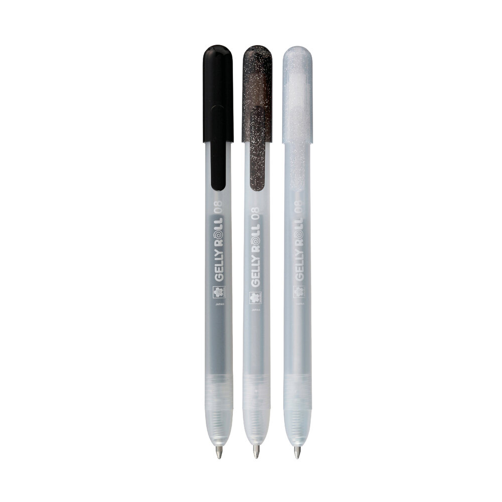 3 x Special Mix B Sakura Retractable Gelly Roll (klikpen) (Zwart-Zilver-Zwart) Set X3B