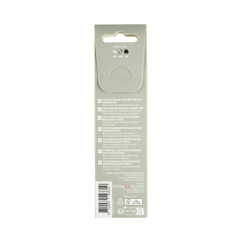 3 x Special Mix B Sakura Retractable Gelly Roll (klikpen) (Zwart-Zilver-Zwart) Set X3B