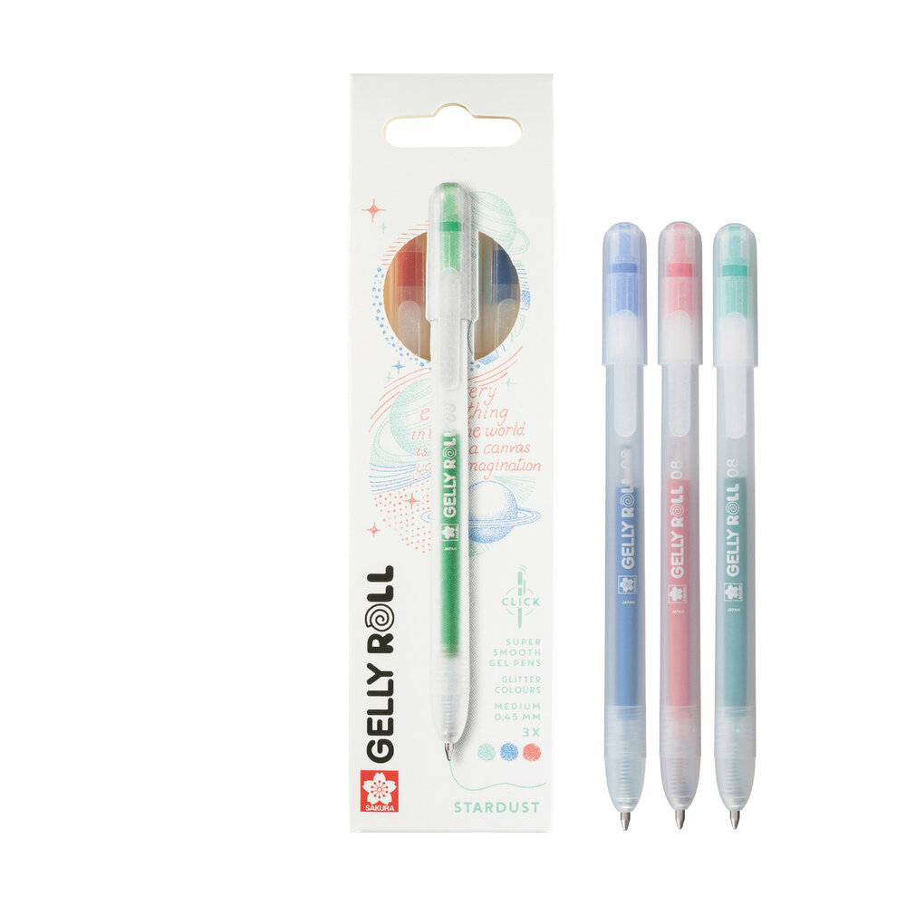 3 x Stardust Mix A Sakura Retractable Gelly Roll (klikpen) (Rood-Blauw-Groen) Set A3A