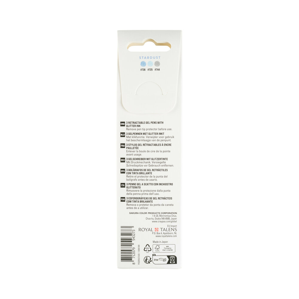 3 x Stardust Mix D Sakura Retractable Gelly Roll (klikpen) (Hemelsblauw-Blauw-Zilver) Set A3D