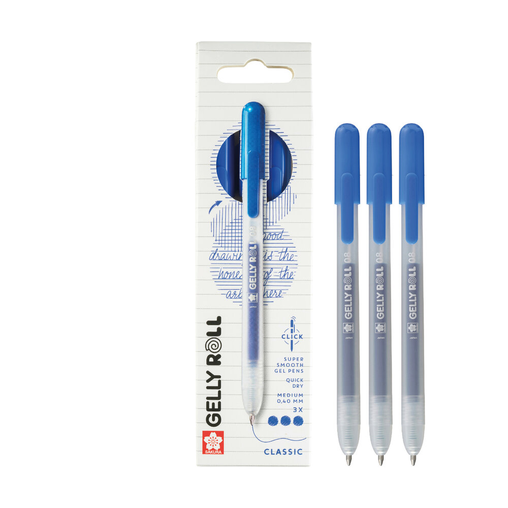 3 x Classic Blauwe Sakura Retractable Gelly Roll (klikpen) Set L3A