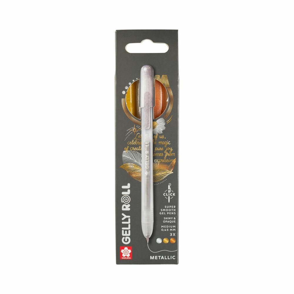 3 x Metallic Mix B Sakura Retractable Gelly Roll (klikpen) (Zilver-Goud-Koper) Set T3B