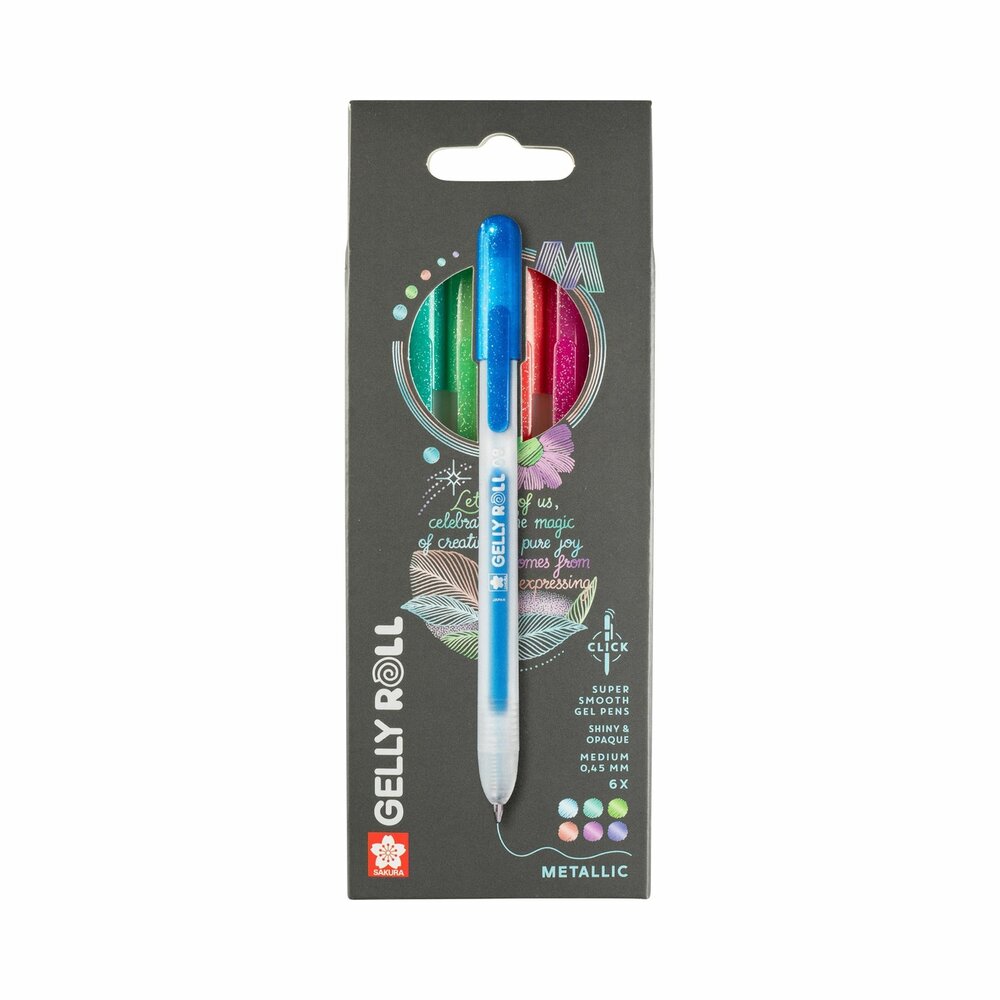 6 x Metallic Mix Sakura Retractable Gelly Roll (klikpen) Set T6