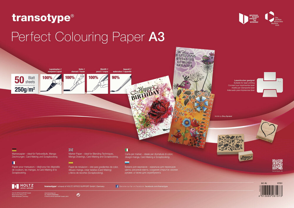 A3 Transotype Perfect Colouring Marker Paper 250 gr 50 vellen 07051 4013695261973