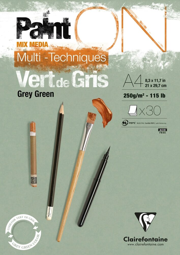 A4 Paint'ON Vert de Gris 30 vellen 250 grams van Clairefonaine