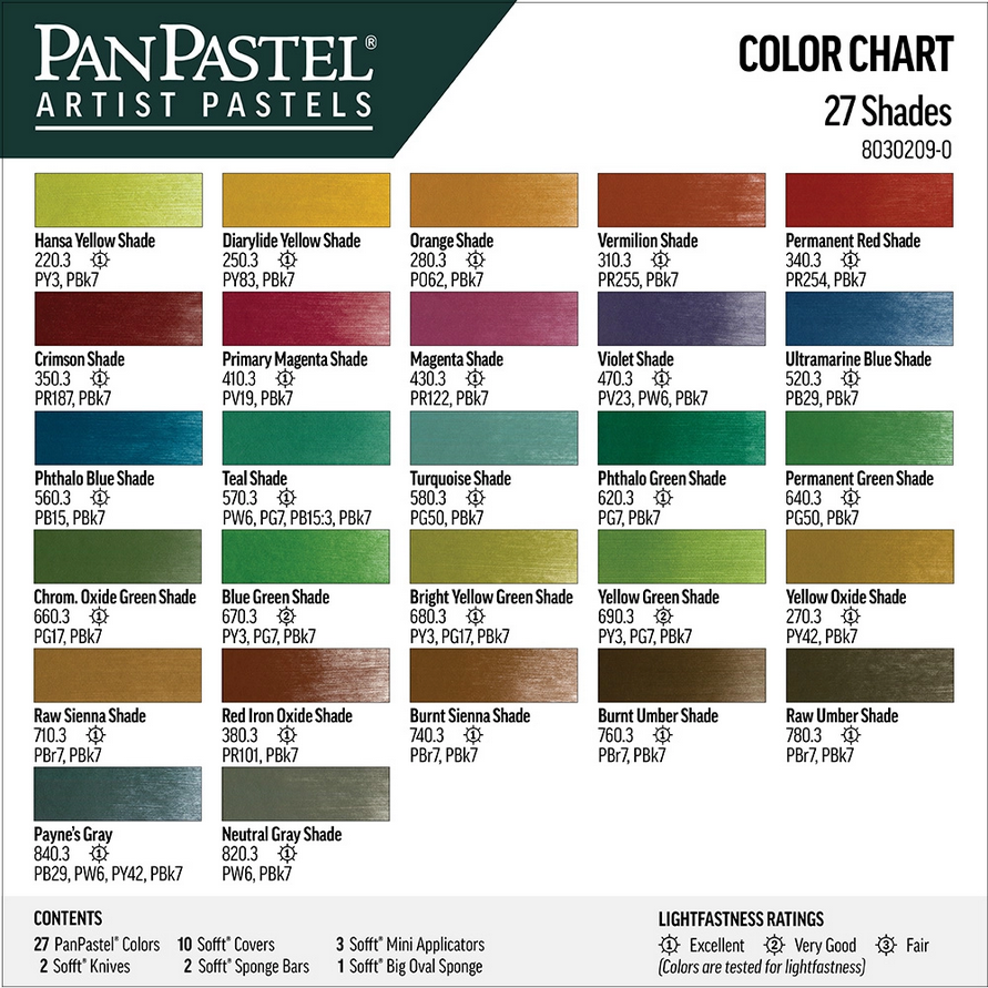 Kleurenkaart van 27 Shades / Schaduw kleuren set van PanPastel Set 209