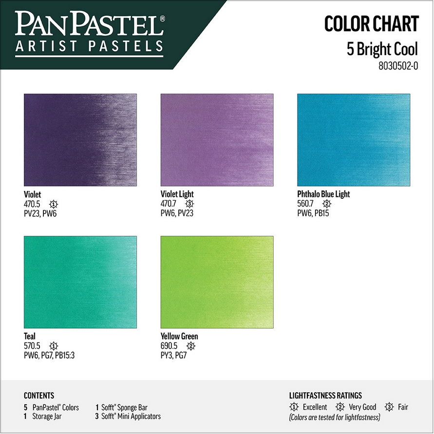 Kleurenkaart van 5 Cool Warm / Koele en Warme kleuren set van PanPastel Set 502