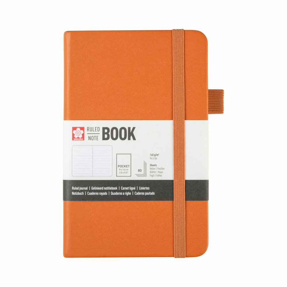 Pocket notitieboek 9 x 14 cm, 80 vellen gelijnd papier, amberkleurige harde kaft &ndash; Sakura