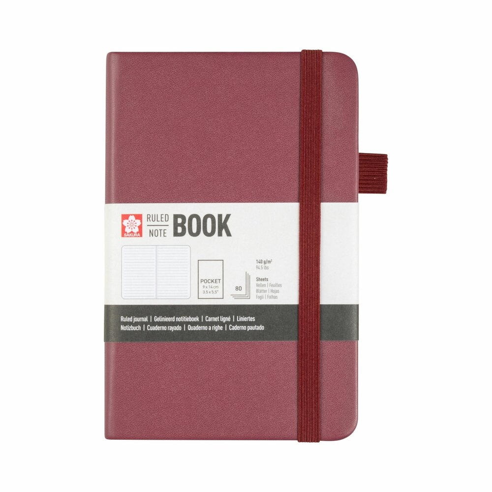 Pocket notitieboek 9 x 14 cm, 80 vellen gelijnd papier, moerbeikleurige harde kaft &ndash; Sakura
