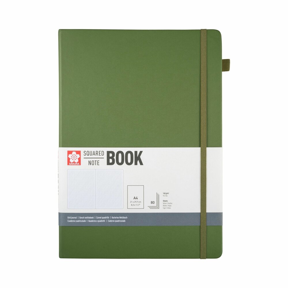 A4 notitieboek, 80 vellen geruit papier, dennengroene harde kaft &ndash; Sakura