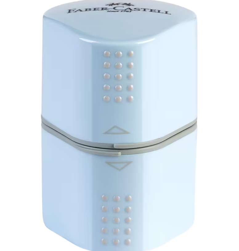 Gesloten: Puntenslijper Faber-Castell GRIP 2001 Sky Blue met 3 openingen en opvangbakje &ndash; Kunstburg