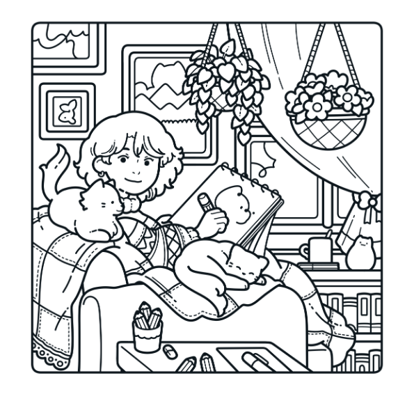 Bladzijde voorbeeld Cute &amp; Cosy: Hartsvriendinnen kleurboek met 30 schattige illustraties over vriendschap