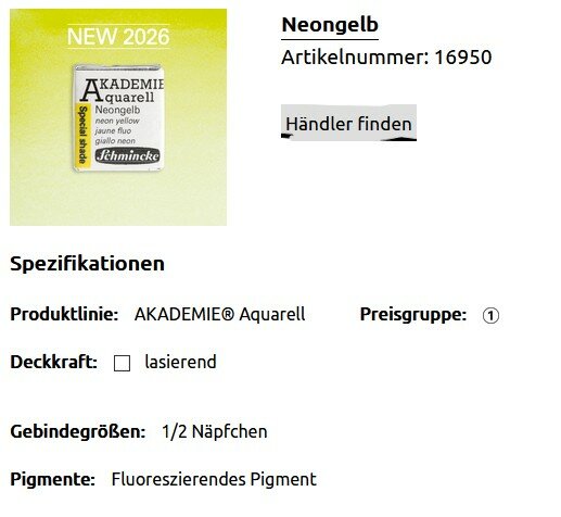 Neon Geel Schmincke Akademie Aquarelverf &ndash; 1/2 Napje (Special Shade) Kleur 950