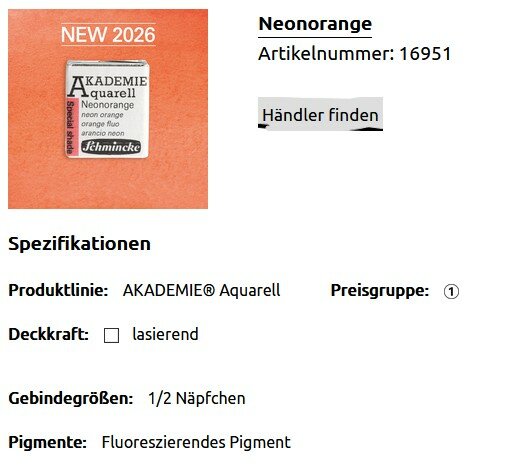 Neon Oranje Schmincke Akademie Aquarelverf &ndash; 1/2 Napje (Special Shade) Kleur 951