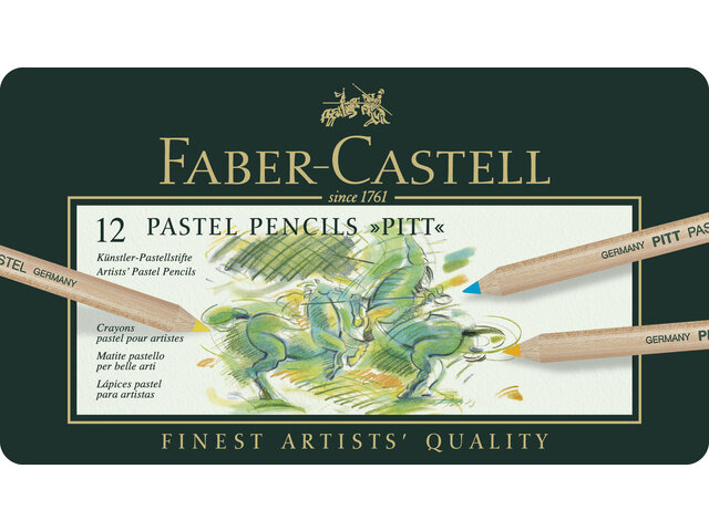 Pastelpotloden metalen etui &agrave; 12 st. Faber-Castell Pitt Assortiment &agrave; 12 stuks.