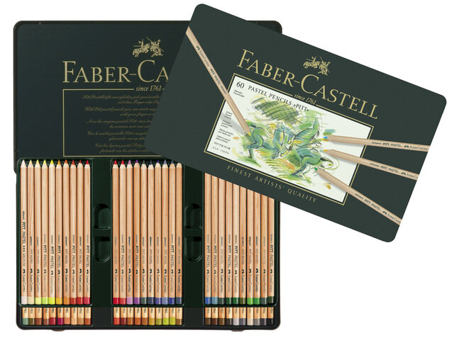 Pastelpotloden metalen etui &agrave; 60 st. Faber-Castell Pitt Alle 60 kleuren in 1 metalen etui.
