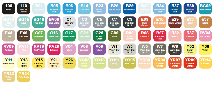 Copic 72 Sketch Markers Selectie A