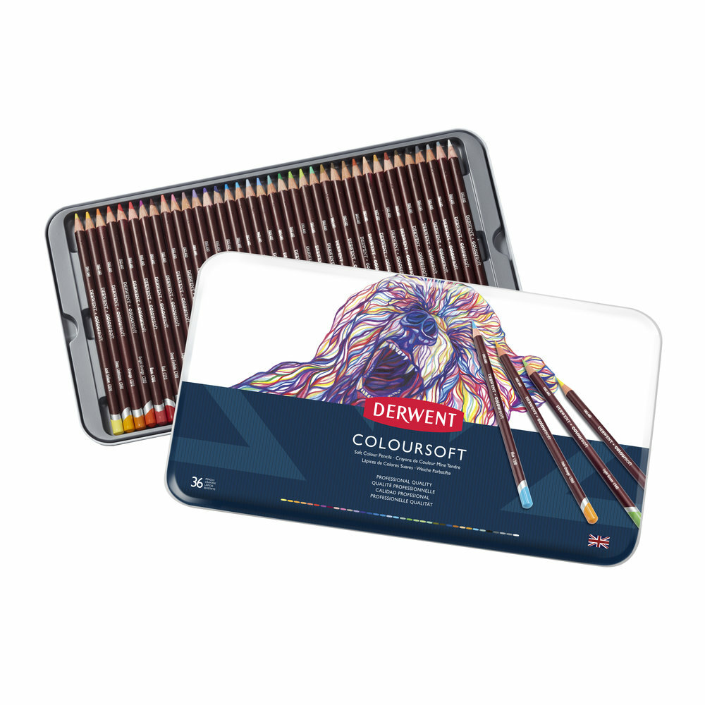 Derwent Coloursoft Set 36 kleurpotloden in metalen etui