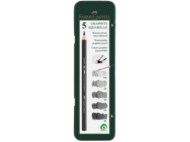 5 Grafiet Aquarelpotloden Faber-Castell HB/2B/4B/6B/8B