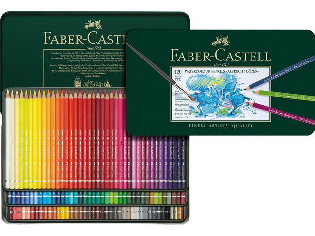 Albrecht D&uuml;rer Metalen etui met 120 Aquarelpotloden Faber-Castell