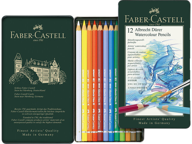 Albrecht D&uuml;rer Metalen etui met 12 Aquarelpotloden Faber-Castell