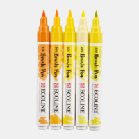 Set van 5 Geel kleuren Ecoline Brushpennen in kunststof etui van Talens
