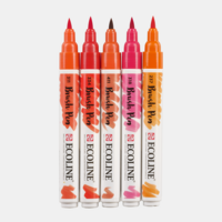 Set van 5 Rood kleuren Ecoline Brushpennen in kunststof etui van Talens