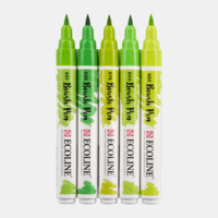 Set van 5 Groen kleuren Ecoline Brushpennen in kunststof etui van Talens