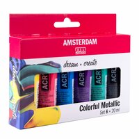 Kleurrijke metallic set Amsterdam Standard Series Acrylverf 6 x 20 ml Voorkant set