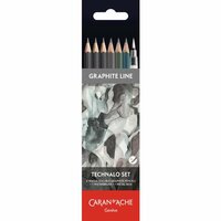 Set van 6 aquarel Graphite / Grafiet potloden &amp; 1 waterpenseel Caran d'Ache Technalo
