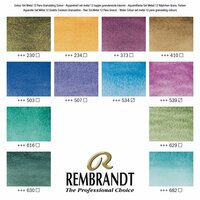 Kleurenkaart van de set: 12 napjes + penseel Granulerende Kleuren set Rembrandt Professionele Aquarelverf