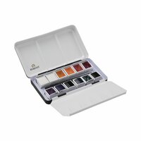 Inhoud set opengeklapt: 12 napjes + penseel Dekwit Mengkleuren set Rembrandt Professionele Aquarelverf