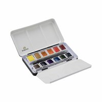Inhoud van set (open geklapt): 12 napjes + penseel Landschapsselectie set Rembrandt Professionele Aquarelverf