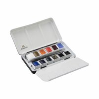 Inhoud van set (open geklapt) 12 napjes + penseel Urban Cityscape set Rembrandt Professionele Aquarelverf