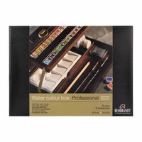 Voorkant van set: 28 napjes + accessoires luxe houten kist Rembrandt Professionele Aquarelverf
