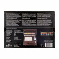 Achterkant van set: 28 napjes + accessoires luxe houten kist Rembrandt Professionele Aquarelverf