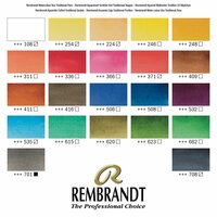 Kleurenkaart van set: 24 napjes + accessoires luxe houten kist Rembrandt Professionele Aquarelverf