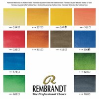 Kleurenkaart set: 12 x 10 ml tubes + accessoires luxe houten kist Rembrandt Professionele Aquarelverf