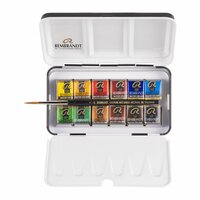 Inhoud set (open geklapt): 12 napjes + penseel set Rembrandt Professionele Aquarelverf