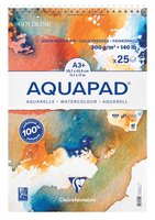 976104C A3+ Clairefontaine Aquapad Cold Pressed Aquarelpapier Blok Vegan &ndash; 25 Vellen, 300g, Spiraalbinding 3329689761048
