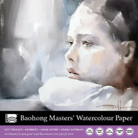 200 x 200 mm  4-zijdig verlijmd 300 grams Hot Pressed Grain Satine Glad Baohong Masters Choice Michael Solovyev 100 % katoen aquarelpapier