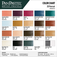 Kleurenkaart van de PanPastel Portrait Set met 20 zachte pastels voor portretten en bijpassende Sofft Tools &ndash; ideaal voor het