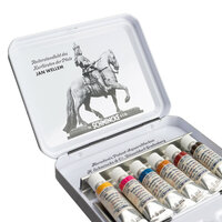 6 x 5 ml "Retro II" Jan Wellem, Dusseldorf set in metalen etui Schmincke Horadam Aquarelverf
