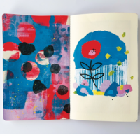Inspiratie: Een kleurrijke art journal pagina opgebouwd met gel prints, collage-techniek en vloeipapier. 850032668095