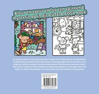 Achterkant van het kleurboek Tortelduifjes met een illustratie van twee schattige diertjes met bloemen in een bloemenwinkel en 